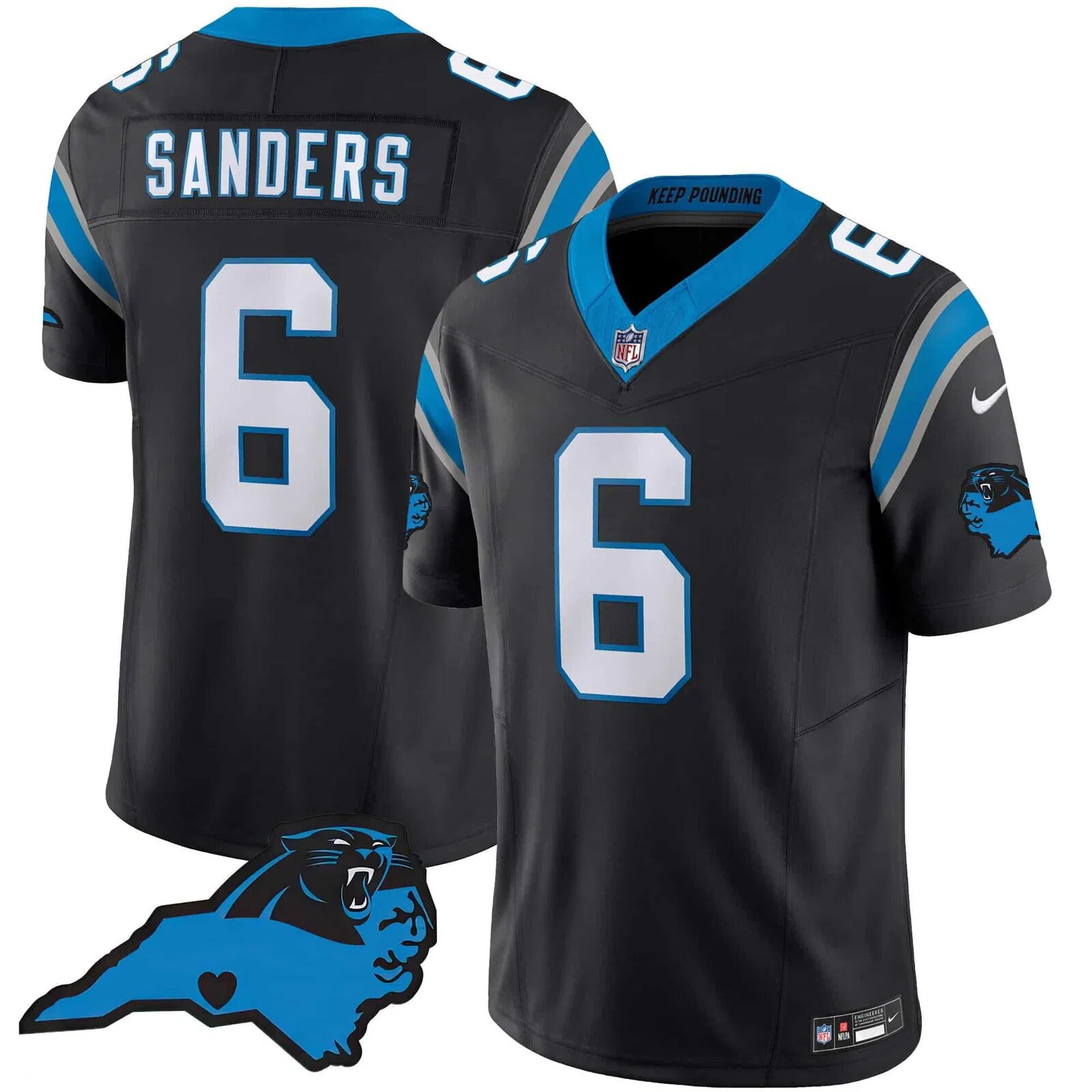 Men Carolina Panthers #6 Sanders Black 2024 Nike Vapor Limited NFL Jersey style 1